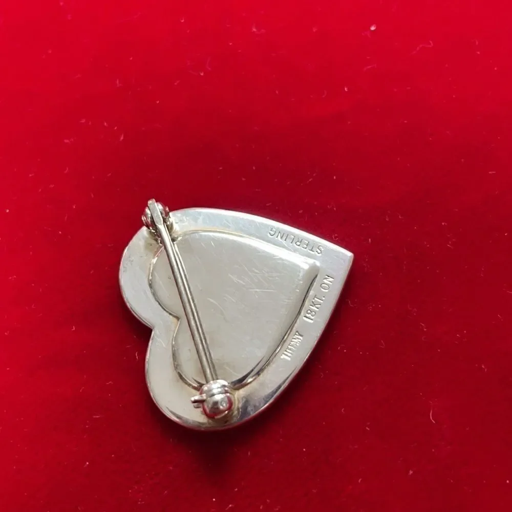 Vintage signed Tiffany & Co heart pin-brooch sterling silver 925 & 18k gold